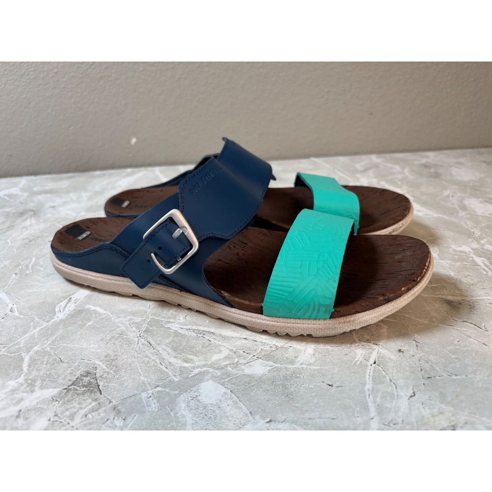 Merrell Navy and Teal Slide Sandals with Buckle